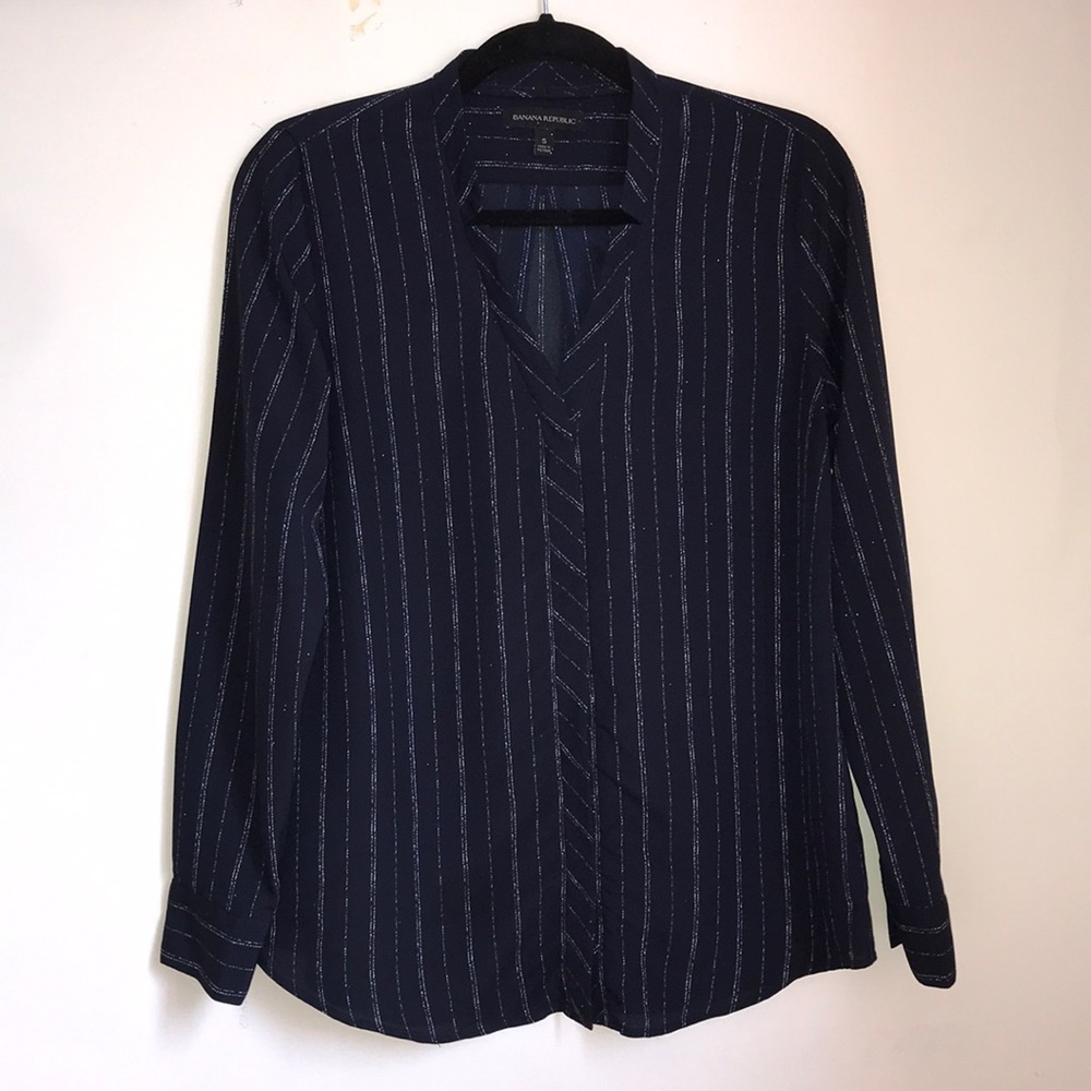 Navy and white stripe banana republic blouse